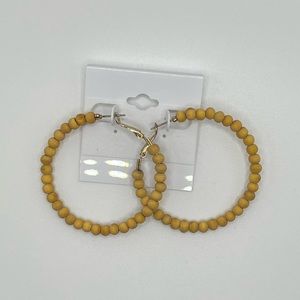 Mustard Wooden Bead Hoop Earrings